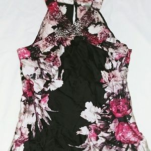 Cache Sz S Floral Print Fitted Silk Blouse